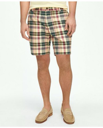 Brooks Brothers Men's 7" Cotton Madras Shorts | Khaki | Size 34
