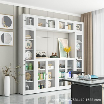 ??快速出貨 可開發票 家用書柜玻璃門防塵書架客廳收藏展示柜簡約現代鐵藝置物柜多層