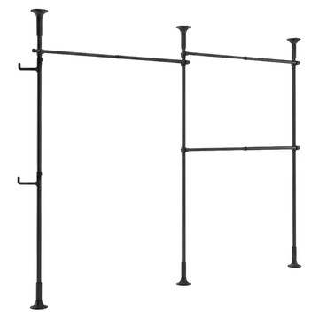 Liwoo 穩固三層衣架 + 多功能掛勾套組  160~280cm x 218~244cm  黑色