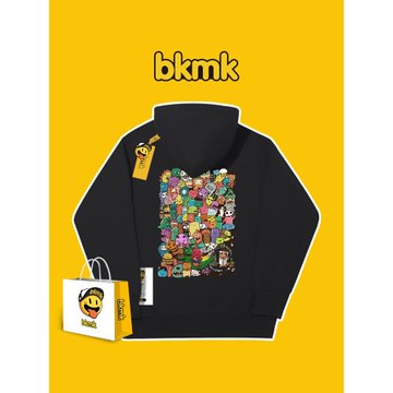bkmk潮牌高端印花連帽衛衣男士街頭寬松休閑情侶加絨高街秋季新款