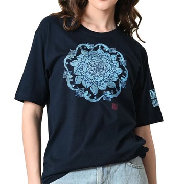 日本藝術 T 卹，Newt T 卹，流水，100% 純棉，男女通用，海軍藍