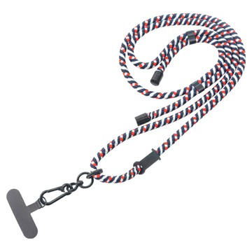 TOTU 拓途 LS-1系列 多功能編織手機掛繩 + 夾片組 可調背帶/頸掛/腕掛 適用於iPhone/安卓手機  藍紅白  1組