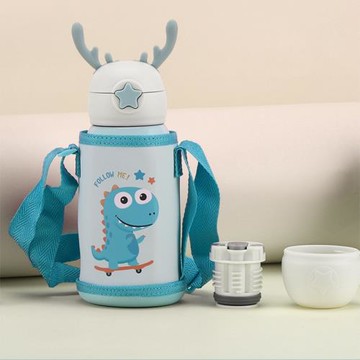 可愛小鹿角兒童保溫杯女帶吸管男便攜小學生幼兒園不銹鋼水杯簡約