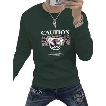 歐洲站2025秋季新款印花衛衣男士打底修身型潮流內搭外穿爆款男裝