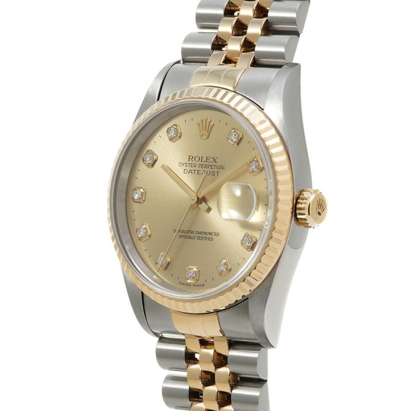 中古 ロレックス ROLEX デイトジャスト 16233G U番(1997年頃製造) シャンパン/ダイヤモンド メンズ 腕時計 | LINEショッピング