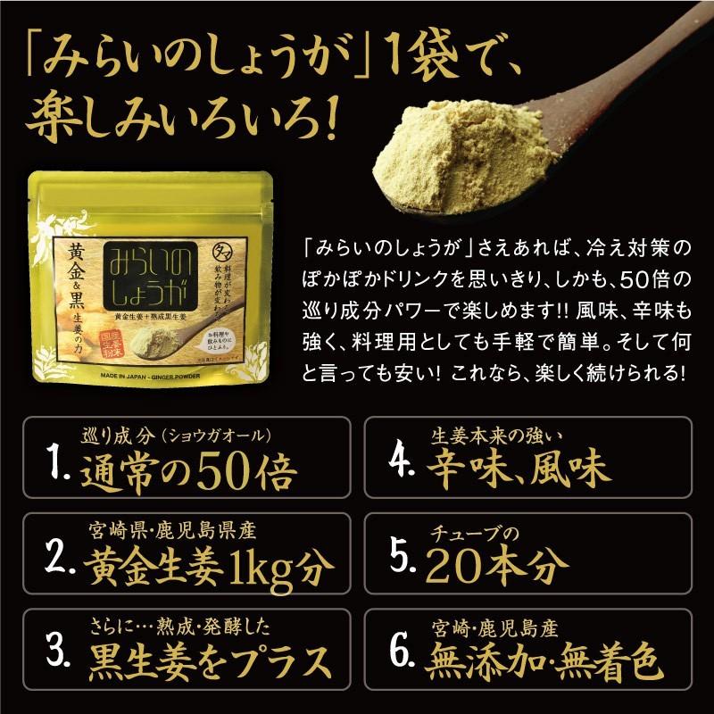 みらいのしょうが 70g×3袋 生姜粉末 黄金＆熟成蒸し 黒生姜 無添加 乾燥 生姜 しょうが ウルトラ生姜 蒸し生姜 ジンジャー パウダー まるごと乾燥 送料無料