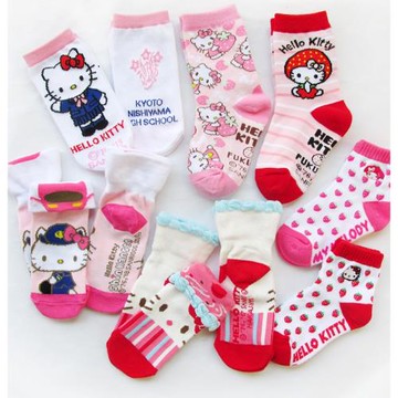 美樂蒂HelloKitty玉桂狗蛋黃君刺繡兒童棉襪花邊中邦襪