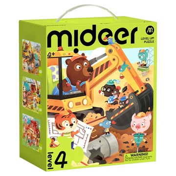mideer 進階拼圖 4階 收納袋版 48片 + 60片 + 72片  建築工地場景  1套  180片