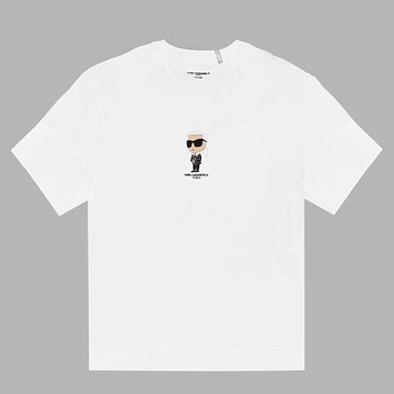 KARL LAGERFELD 卡爾 Q版老佛爺燙印公仔棉質短T恤.白