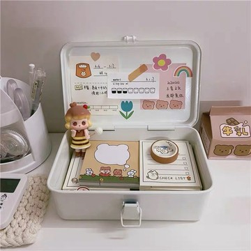 春季上新🌸桃園出貨🌸韓國ins白色收納鐵盒手賬印章膠帶便籤桌面文具收納盒簡約無印風