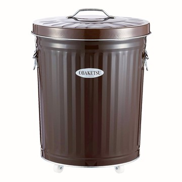 日本 OBAKETSU 手工製附輪垃圾桶 33L(贈垃圾袋環)棕色