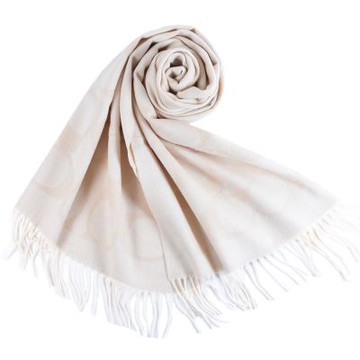 COACH 大C LOGO羊毛流蘇圍巾-米色