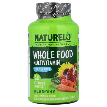 NATURELO, 青少年男性全食綜合維生素，60 粒素食膠囊