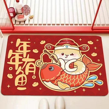 2025蛇年平安喜樂喜慶浴室硅藻泥吸水地墊中式紅色防滑速干進門墊/地毯/地墊/腳墊/門墊/墊子/入門墊/客廳地毯/入門地毯