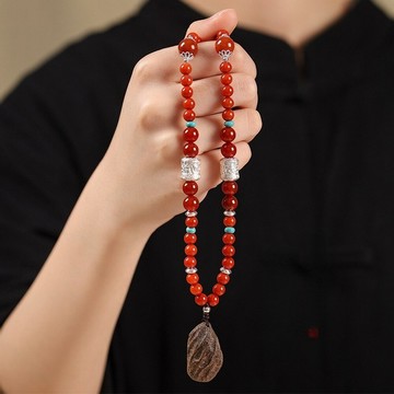 手鍊 手串 紅瑪瑙手鍊 多圈手鍊 飾品 串珠項鍊 天然石手串 圓珠手鍊 綠奇楠沉香 沉香飾品 674