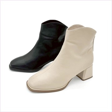 切爾西靴真皮短靴真皮粗跟瘦瘦靴素影曲線時髦簡約 ROBINLO (GRETEL 香草奶霜/絲絨墨)