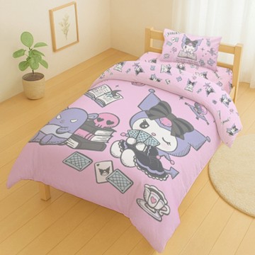 享夢城堡 MIT卡通天絲單人床包雙人薄被套三件組-三麗鷗酷洛米KUROMI 神秘占卜師-粉