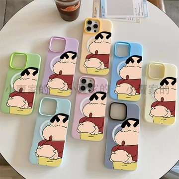 大肚子蠟筆小新膚感果凍磨砂磁吸手機殼 iPhone 17 16 15plus 14 13 12 11 Promax保護殼