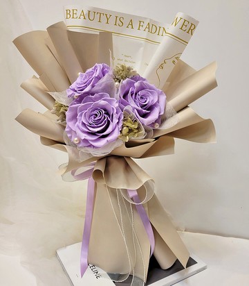 永生厄瓜多玫瑰花束 永生花花束 情人節花束 求婚花束 紫色玫瑰