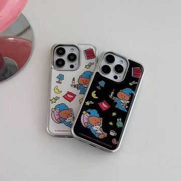 ✨蘋果手機殼✨銀邊滴膠韓ins藍睡衣棕熊適用于iPhone17promax手機殼蘋果17