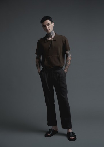 深啡色復古三褶羊毛西褲