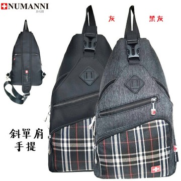 25-8924A【NUMANNI 奴曼尼】質感格紋拼接豬鼻子 休閒與時髦兼具 牛津布斜背包 (二色)