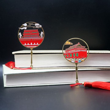 國慶紀念禮品中國風北京風景特色建筑天安門旅游創意金屬團扇書簽