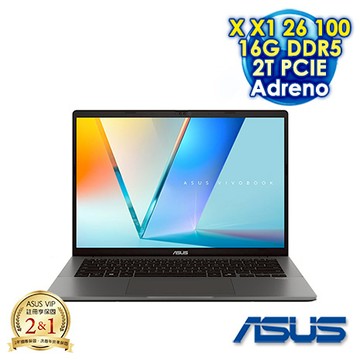 Vivobook S14 S3407QA-0022G26100 夜幕灰 14吋AI筆電 (2.5K IPS/Snapdragon X X1 26 100/16G DDR5/2T