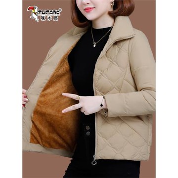 啄木鳥加絨棉服女2025年新款冬季女裝厚外套洋氣媽媽短款棉衣棉襖