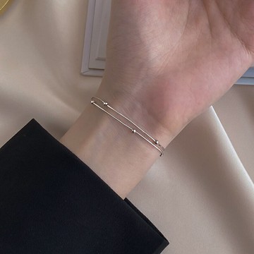 925純銀雙層轉運珠手鏈女ins小眾設計冷淡風多層手飾輕奢圓珠飾品
