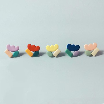 bi playful//*小號*抽象幾何簡約花花形狀時尚可愛手工軟陶耳釘
