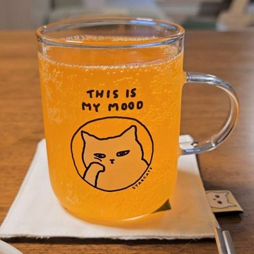 卡通貓咪玻璃杯 透明耐熱馬克杯 帶把手玻璃水杯 冰飲杯 果汁杯 咖啡杯 牛奶杯 居家辦公宿舍喝水杯 可愛貓咪印花杯