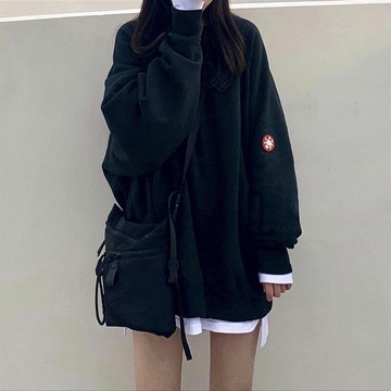 春秋薄款黑色衛衣女寬松原宿bf風oversize設計感小眾上衣