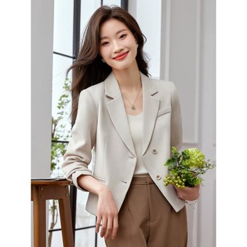 杏色小西裝外套女春秋2025秋季新款高級感休閑小個子修身短款西服