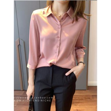 2026年春季女裝新款粉色襯衫高級感慵懶氣質襯衣小眾寬松淑女上衣