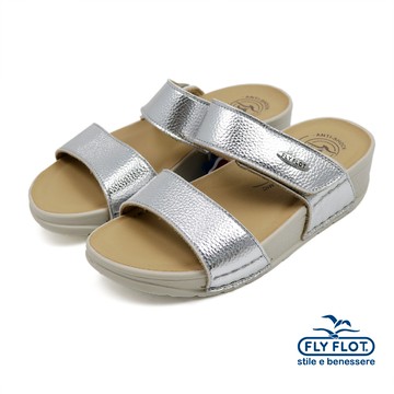 【FLYFLOT】經典金屬質感魔鬼氈厚底增高涼鞋 銀色(38F98-SIL)