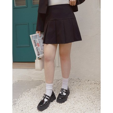 AIR SPACE PLUS 寬腰百褶西裝短裙(黑/灰) 女裝 現貨 大尺碼 中大尺碼 棉花糖女孩