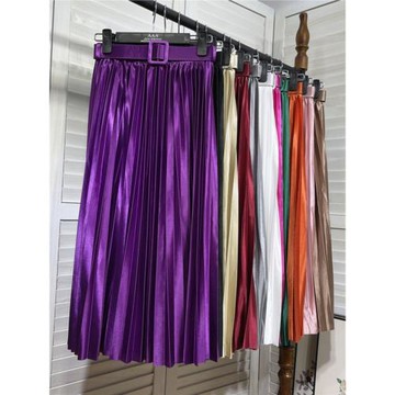 墨綠色2025春款高端氣質亮面高腰中長款A字純色緞面百褶半身裙女