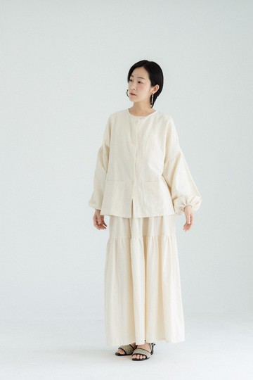 圓領排扣外套_米白