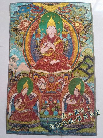 西藏唐卡佛像 絲綢繡尼泊爾唐卡畫 宗喀巴大師 唐卡金絲刺繡