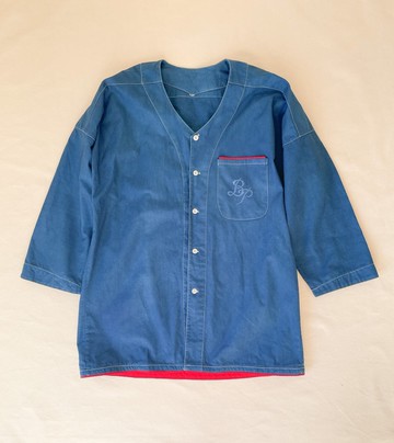 日本製 手染 藍染 襯衫 aizome japanblue 棉質 七分袖 刺繡