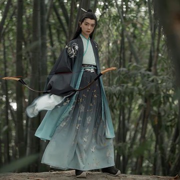 云舒記【他與鶴】交領齊腰魏晉風古裝大袖衫印繡套裝情侶雙色漢服