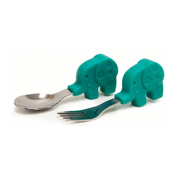 MARCUS＆MARCUS - 動物樂園寶寶手握訓練叉匙-大象(綠)
