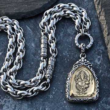 佛牌項鏈男士泰國霸氣潮流網紅個性兩掛三掛鈦鋼象鼻神毛衣鏈嘻哈