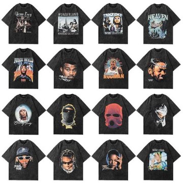 夏季新款美式高街潮牌復古水洗做舊寬松短袖t恤男女嘻哈