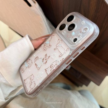 ins棕邊塗鴉小狗適用蘋果17pm手機殼iphone18個性卡通16/15全包軟