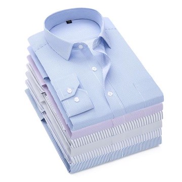 春季長袖襯衫男商務職業工裝藍色條紋男襯衣大碼寸衫工作服打底衫