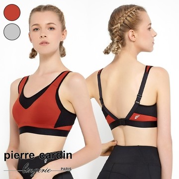 【pierre cardin 皮爾卡登女性內衣】撞色透氣減壓露背運動內衣-磚紅