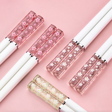 櫻花合金筷子家用抗菌防滑防霉高檔耐高溫不發霉網紅高顏值輕奢風