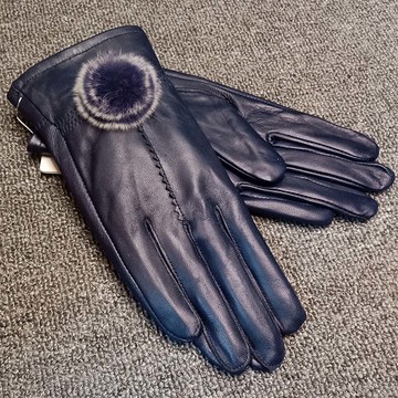 【Sp house】俏皮活潑毛球保暖防潑水加絨手套(藏藍色)